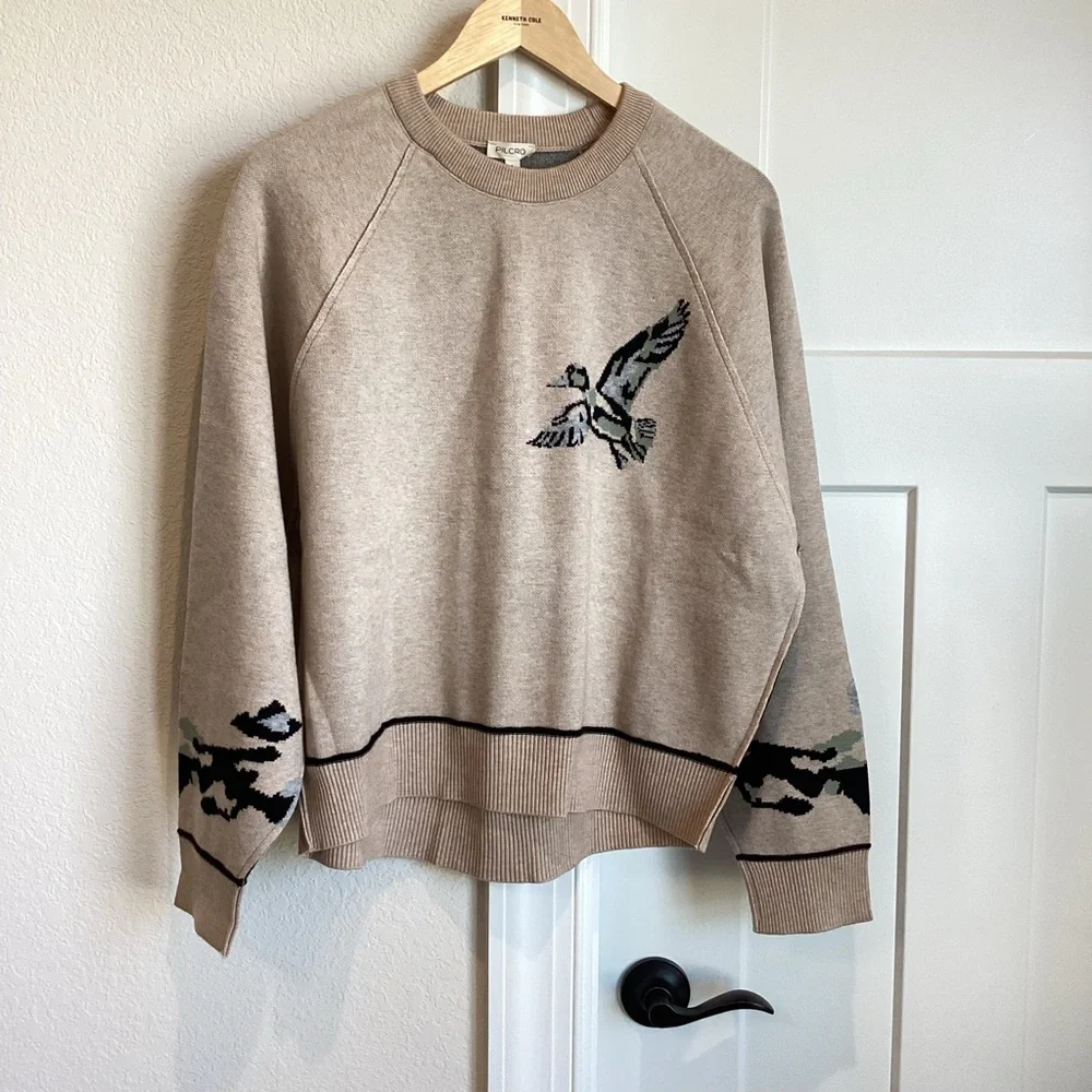 🦆Anthropologie Crewneck Sweater Pilcro Oaklyn Sweatshirt Duck NEW Small - Picture 7 of 14